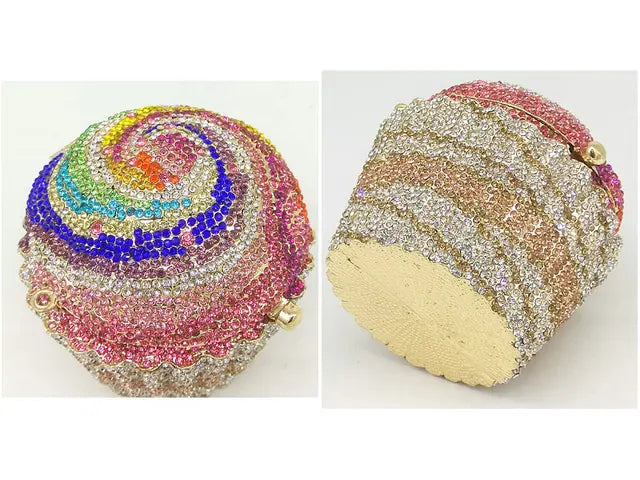Women Blue Cupcake Evening Bag Crystal Clutch Purses Wedding Bridal Rhinestone Handbag Party Minaudiere Bag - Korvel