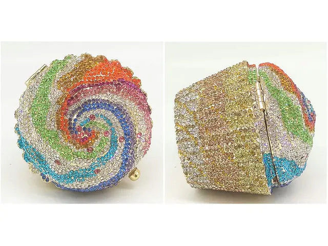 Women Blue Cupcake Evening Bag Crystal Clutch Purses Wedding Bridal Rhinestone Handbag Party Minaudiere Bag - Korvel