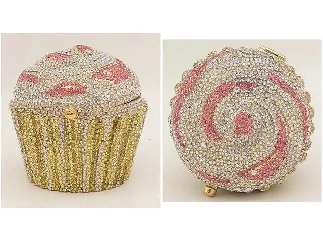 Women Blue Cupcake Evening Bag Crystal Clutch Purses Wedding Bridal Rhinestone Handbag Party Minaudiere Bag - Korvel