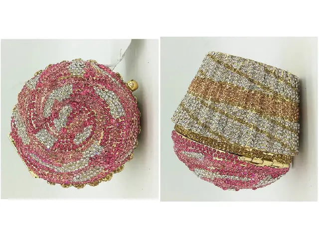 Women Blue Cupcake Evening Bag Crystal Clutch Purses Wedding Bridal Rhinestone Handbag Party Minaudiere Bag - Korvel