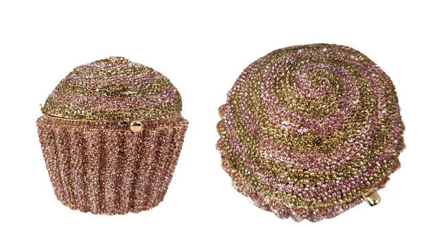 Women Blue Cupcake Evening Bag Crystal Clutch Purses Wedding Bridal Rhinestone Handbag Party Minaudiere Bag - Korvel