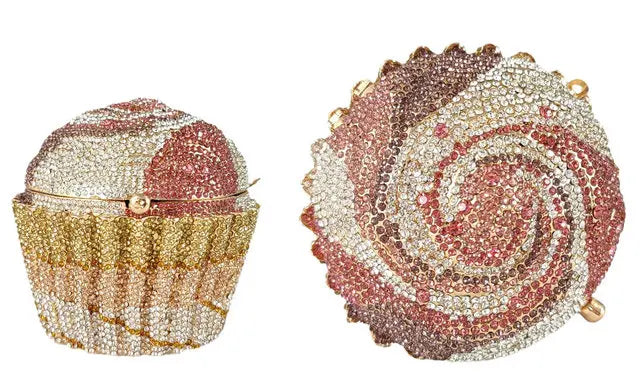 Women Blue Cupcake Evening Bag Crystal Clutch Purses Wedding Bridal Rhinestone Handbag Party Minaudiere Bag - Korvel