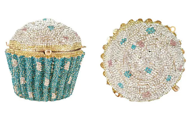 Women Blue Cupcake Evening Bag Crystal Clutch Purses Wedding Bridal Rhinestone Handbag Party Minaudiere Bag - Korvel