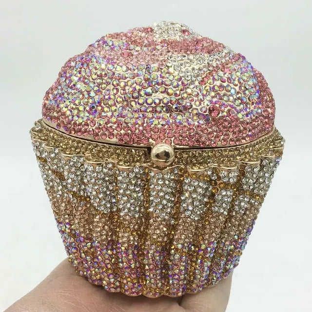 Women Blue Cupcake Evening Bag Crystal Clutch Purses Wedding Bridal Rhinestone Handbag Party Minaudiere Bag - Korvel