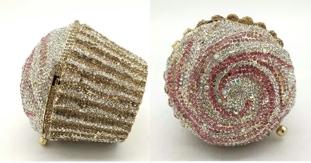 Women Blue Cupcake Evening Bag Crystal Clutch Purses Wedding Bridal Rhinestone Handbag Party Minaudiere Bag - Korvel
