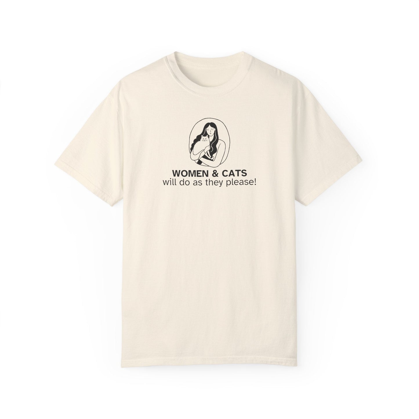 Camiseta Gráfica de Mujeres y Gatos - Camiseta Unisex Teñida en Prenda