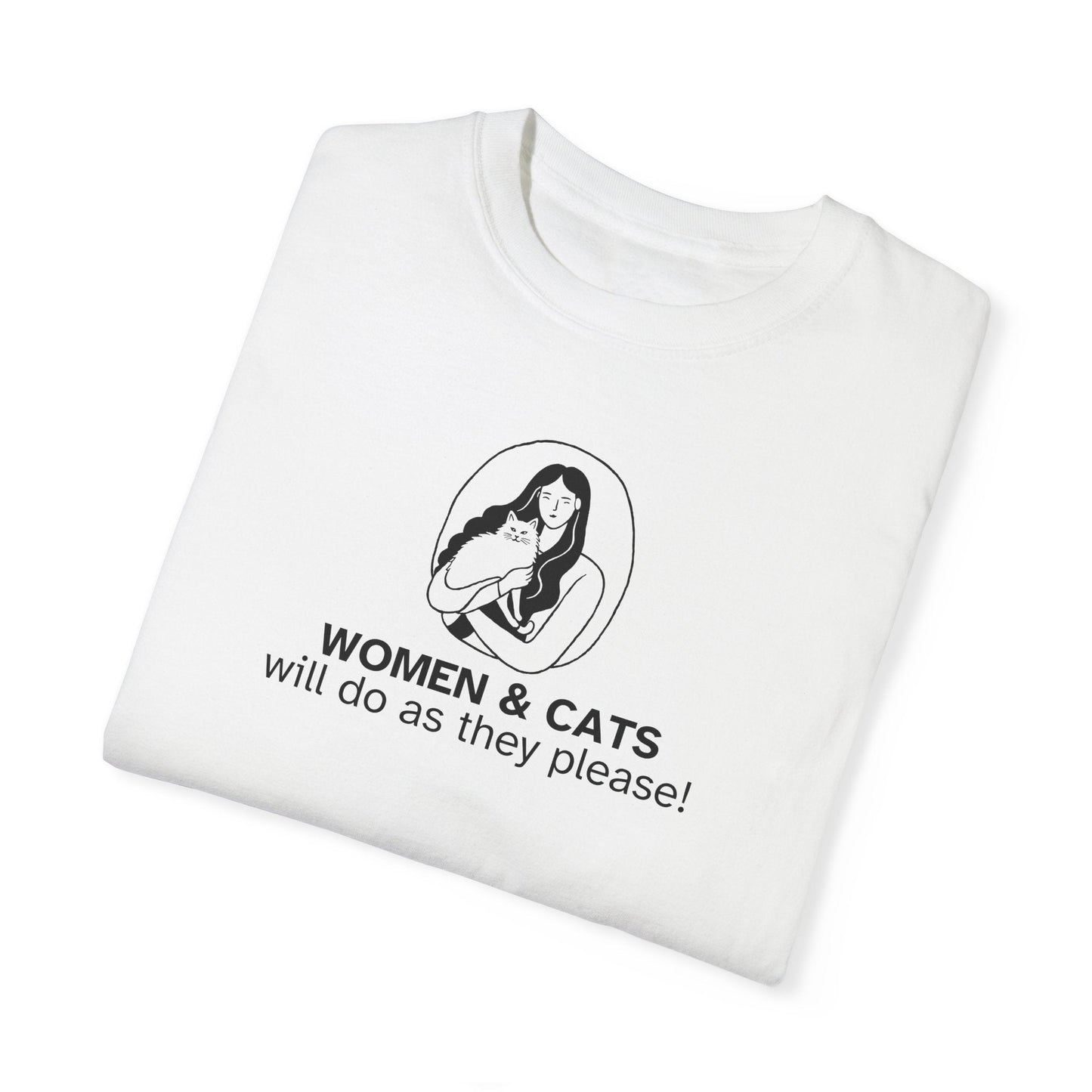 Camiseta Gráfica de Mujeres y Gatos - Camiseta Unisex Teñida en Prenda