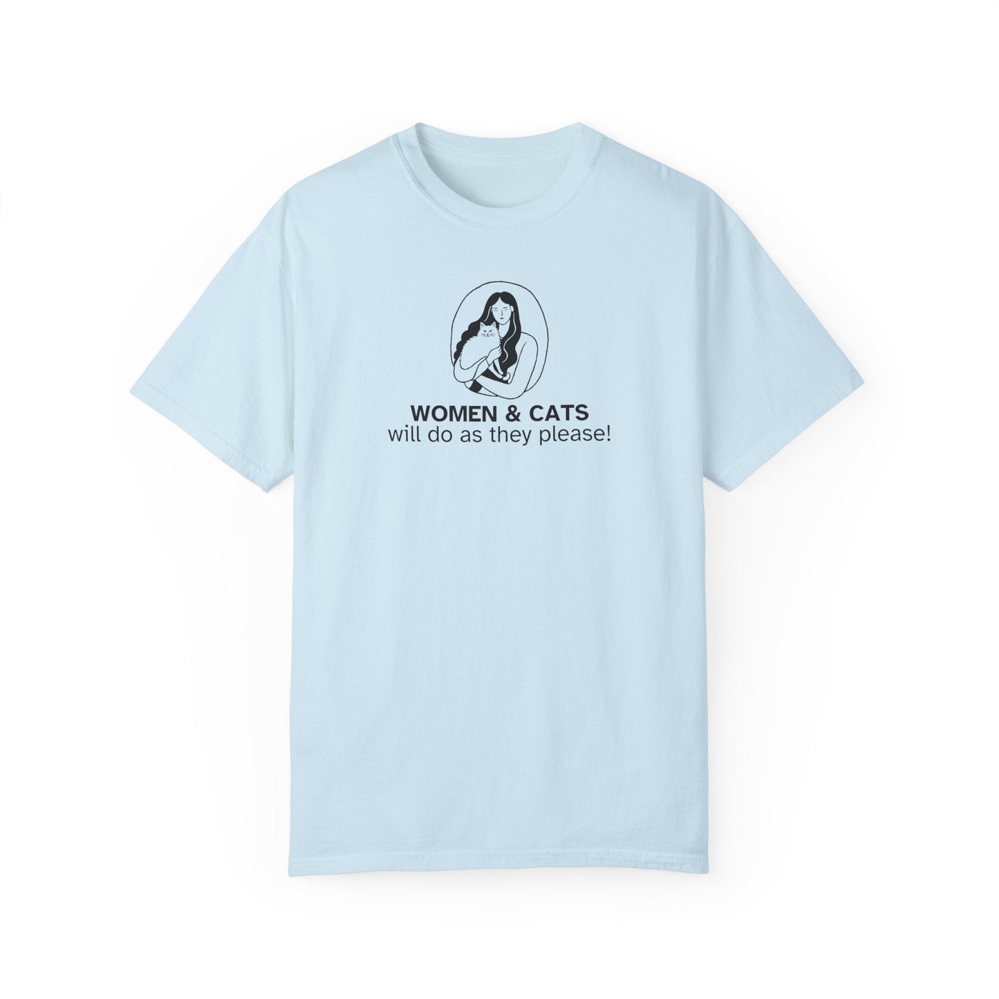 Camiseta Gráfica de Mujeres y Gatos - Camiseta Unisex Teñida en Prenda