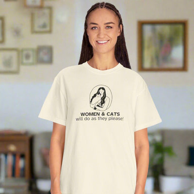 Camiseta Gráfica de Mujeres y Gatos - Camiseta Unisex Teñida en Prenda