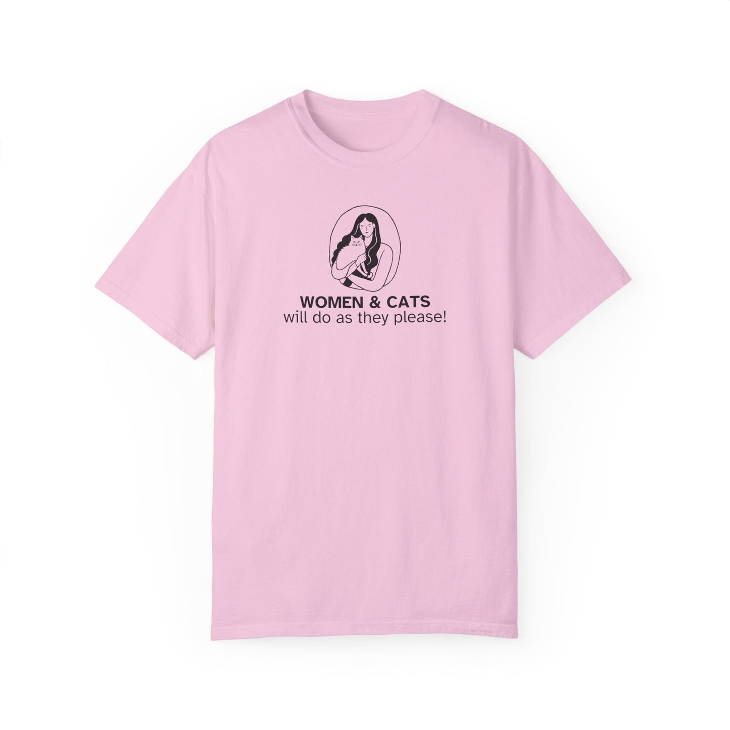 Camiseta Gráfica de Mujeres y Gatos - Camiseta Unisex Teñida en Prenda
