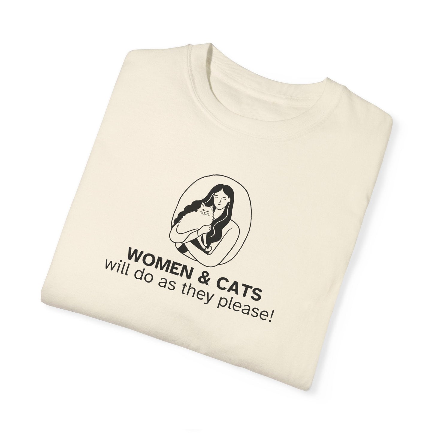 Camiseta Gráfica de Mujeres y Gatos - Camiseta Unisex Teñida en Prenda