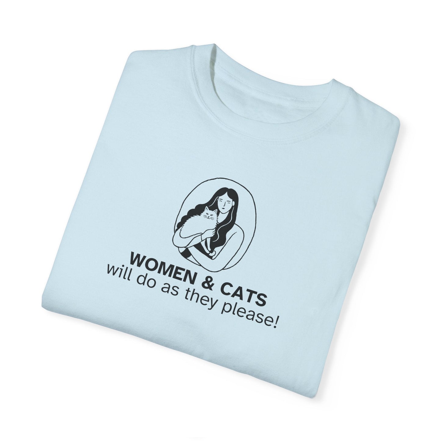 Camiseta Gráfica de Mujeres y Gatos - Camiseta Unisex Teñida en Prenda