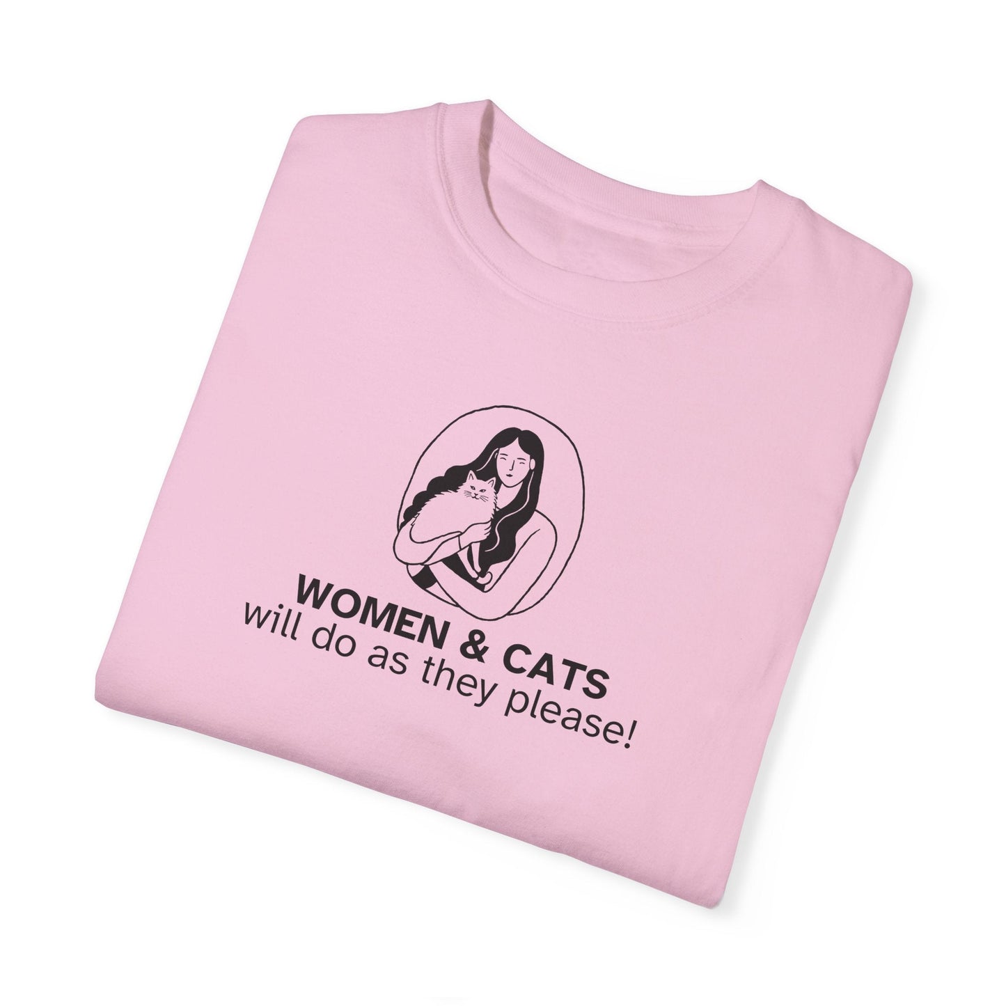 Camiseta Gráfica de Mujeres y Gatos - Camiseta Unisex Teñida en Prenda