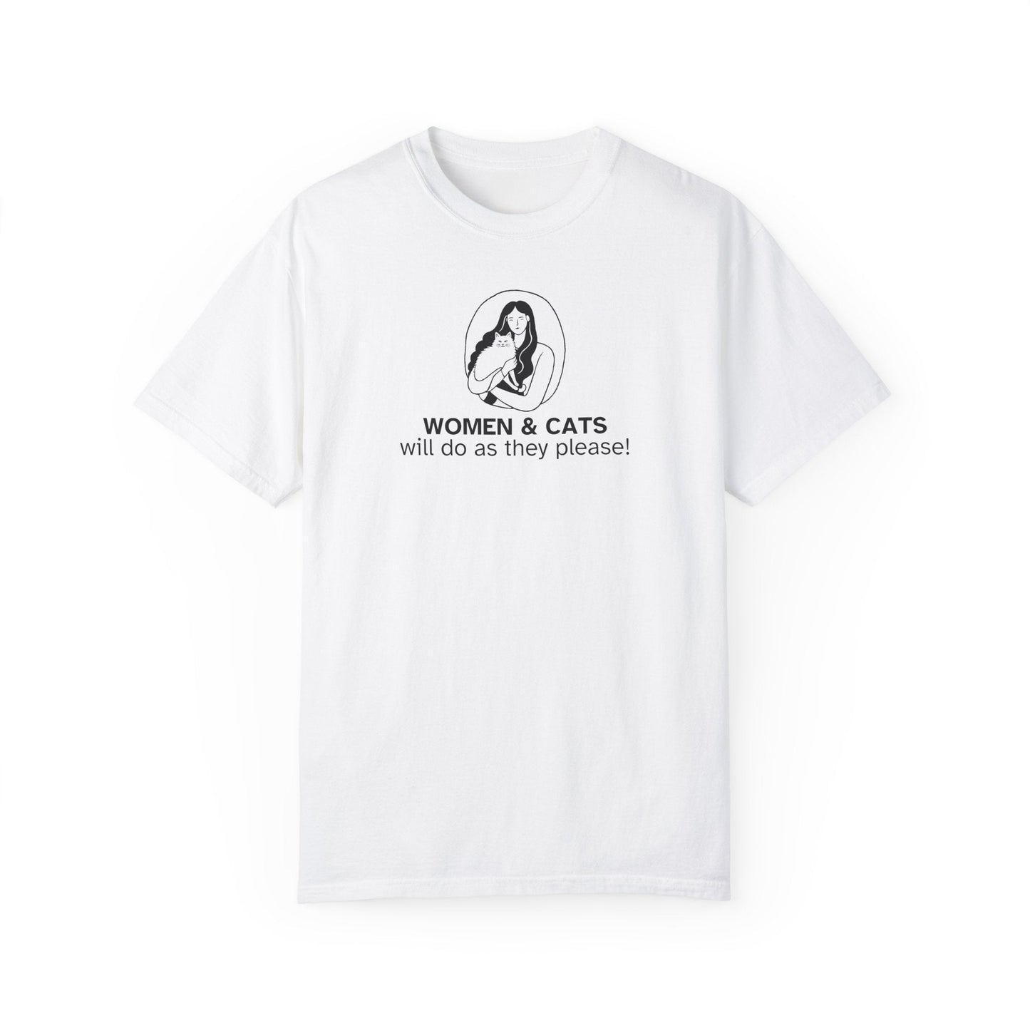 Camiseta Gráfica de Mujeres y Gatos - Camiseta Unisex Teñida en Prenda