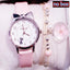 Ensemble de Montres pour Femmes avec Cadran Chat Charmant et Bracelet en Cuir Rose