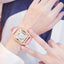 Montre en diamant élégante pour femmes avec cadran carré et bracelet en cuir