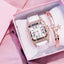 Montre en diamant élégante pour femmes avec cadran carré et bracelet en cuir