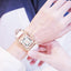 Montre en diamant élégante pour femmes avec cadran carré et bracelet en cuir