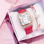 Montre en diamant élégante pour femmes avec cadran carré et bracelet en cuir