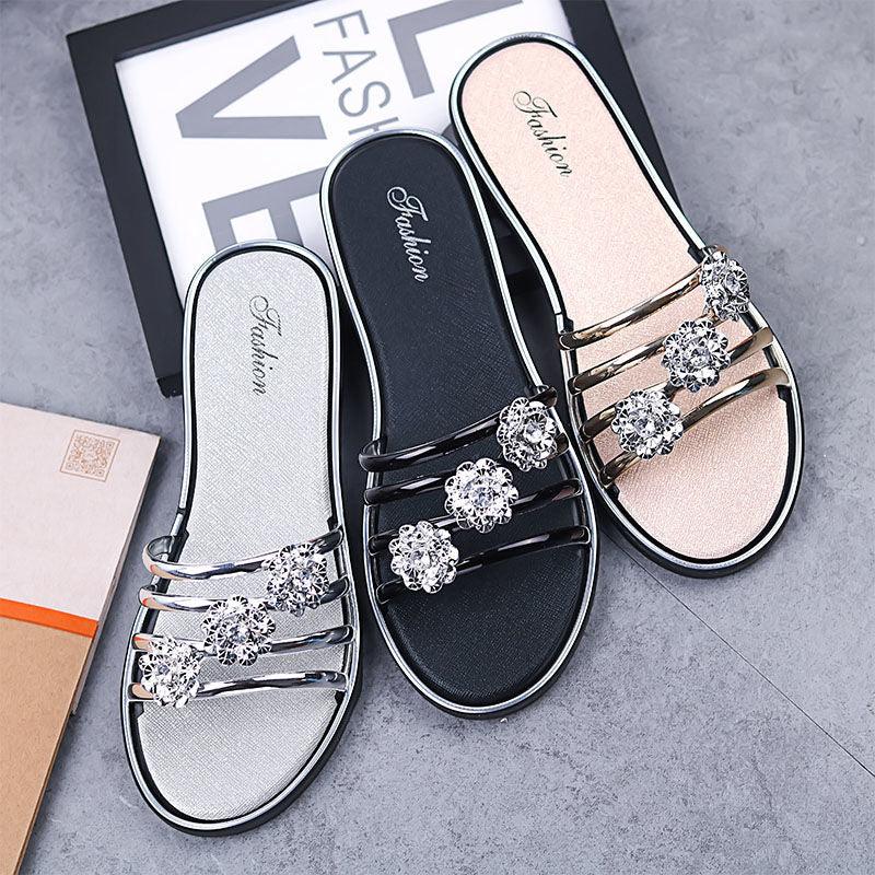 Sandales de Plage en Cristal et Rhinestones pour Femmes Élégantes