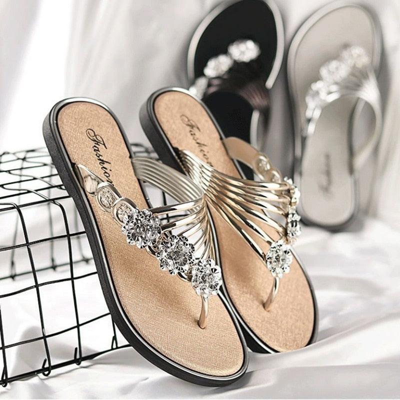 Sandales de Plage en Cristal et Rhinestones pour Femmes Élégantes