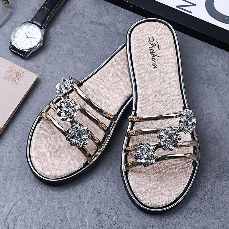 Sandales de Plage en Cristal et Rhinestones pour Femmes Élégantes
