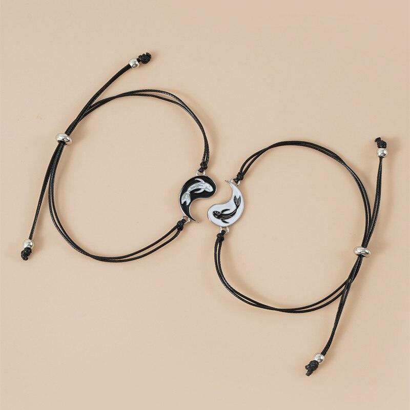 Unisex Black and White Fish Bracelet - Adjustable Friendship Gift