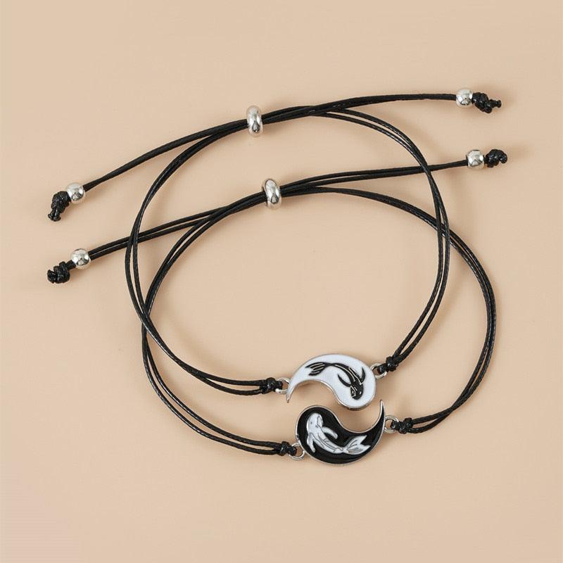 Unisex Black and White Fish Bracelet - Adjustable Friendship Gift