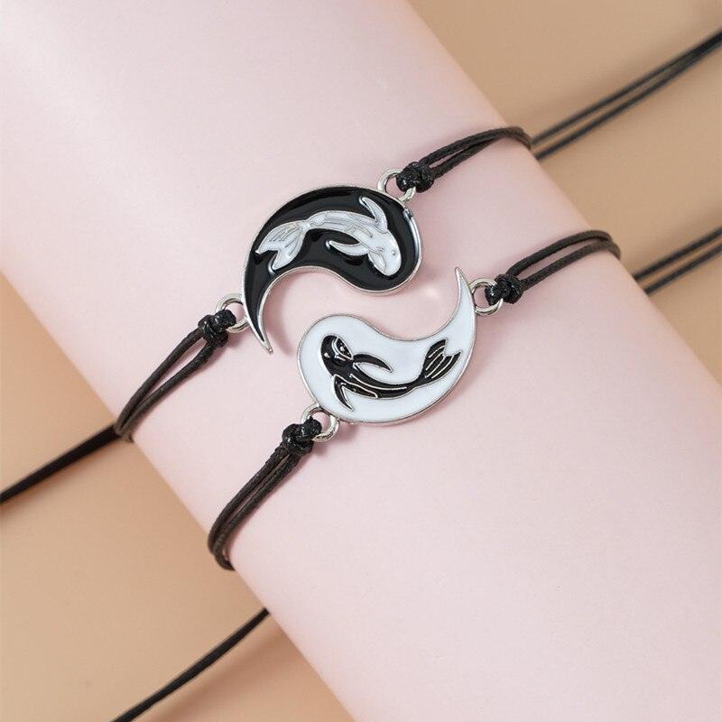Unisex Black and White Fish Bracelet - Adjustable Friendship Gift