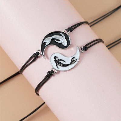 Unisex Black and White Fish Bracelet - Adjustable Friendship Gift