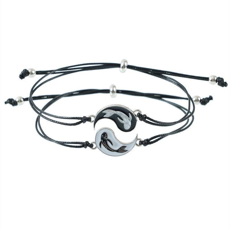 Unisex Black and White Fish Bracelet - Adjustable Friendship Gift