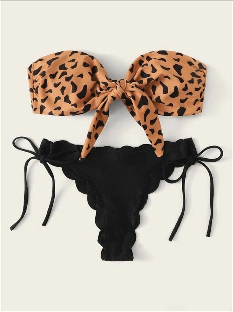 Elegant Leopard Print Strapless Bikini Set for Women