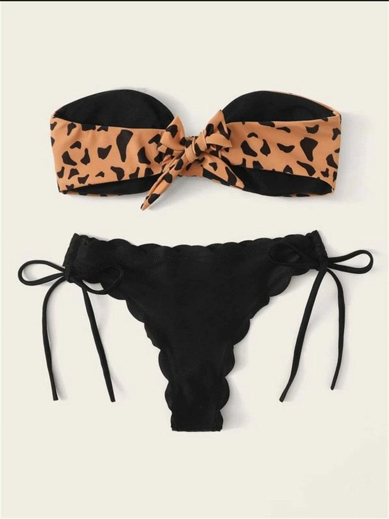 Elegant Leopard Print Strapless Bikini Set for Women