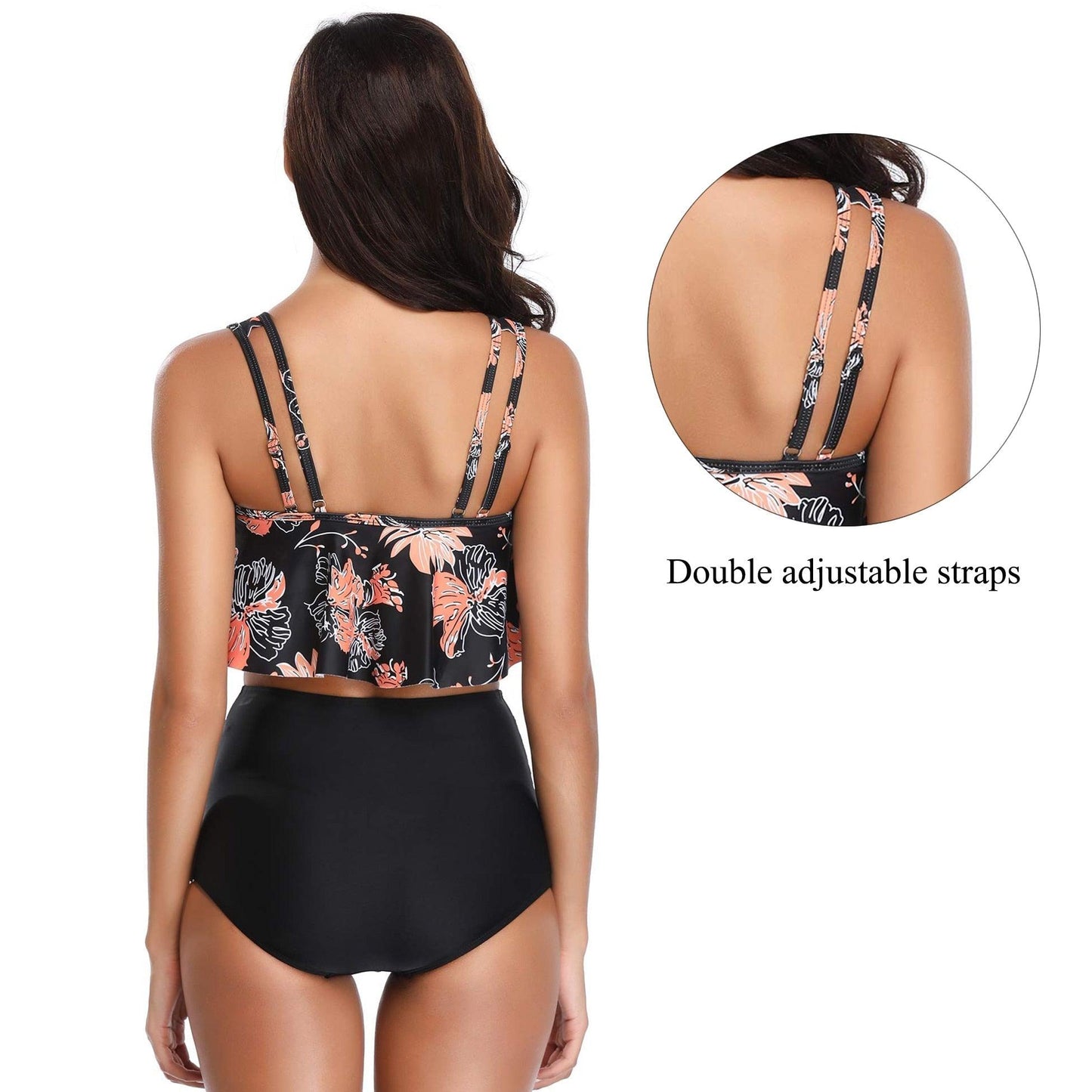 Conjunto de Bikini con Volantes de Cintura Alta para Tallas Grandes para Mujeres