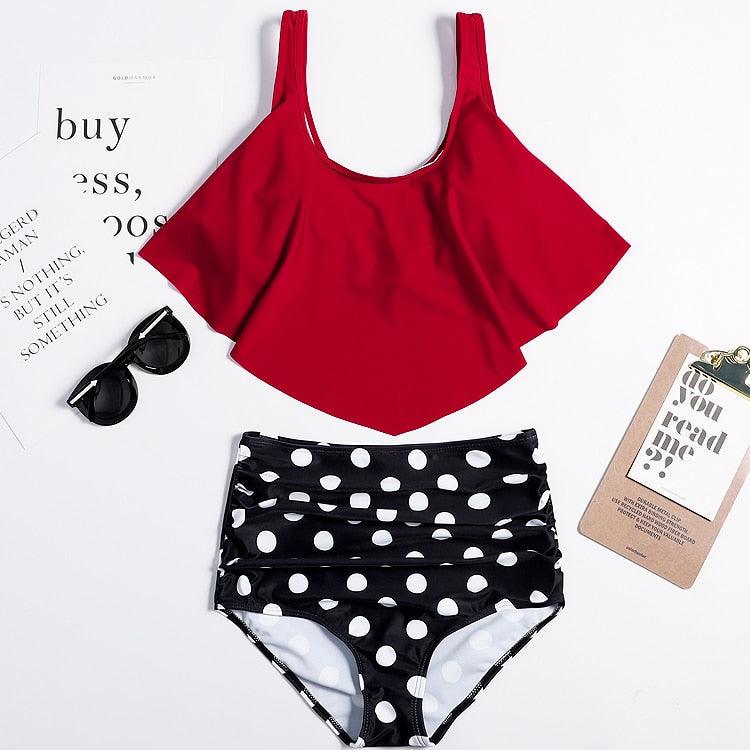 Conjunto de Bikini con Volantes de Cintura Alta para Tallas Grandes para Mujeres