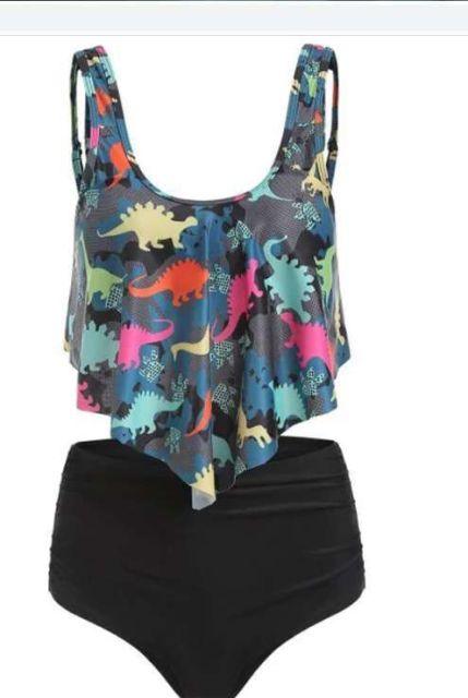 Conjunto de Bikini con Volantes de Cintura Alta para Tallas Grandes para Mujeres