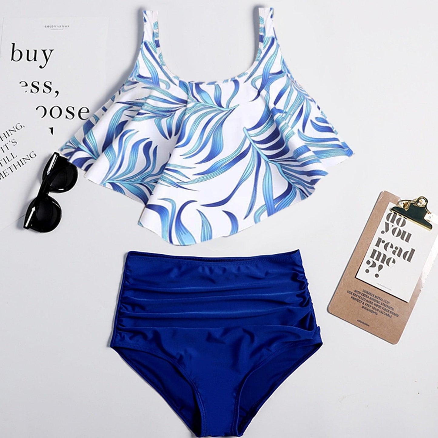 Conjunto de Bikini con Volantes de Cintura Alta para Tallas Grandes para Mujeres
