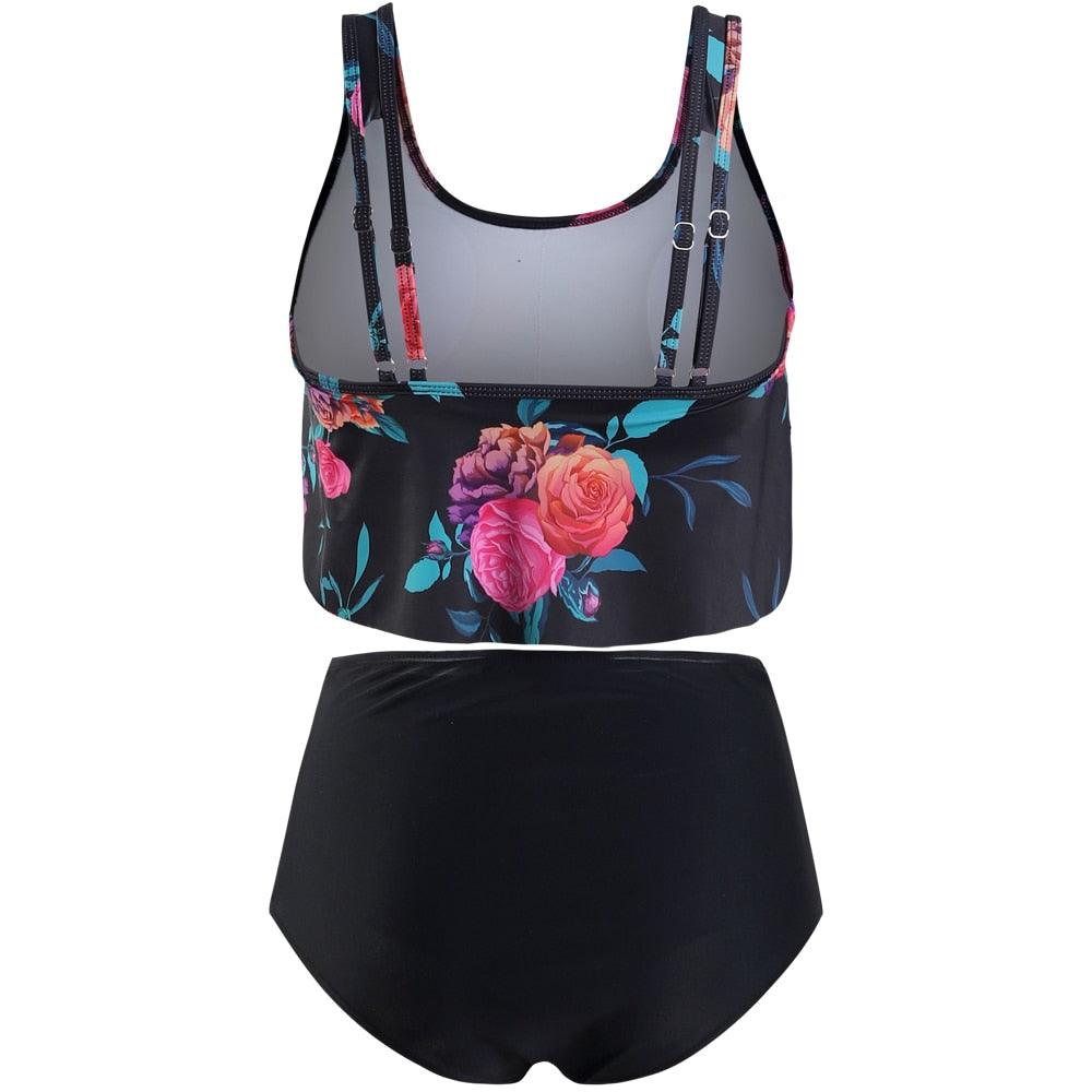 Conjunto de Bikini con Volantes de Cintura Alta para Tallas Grandes para Mujeres