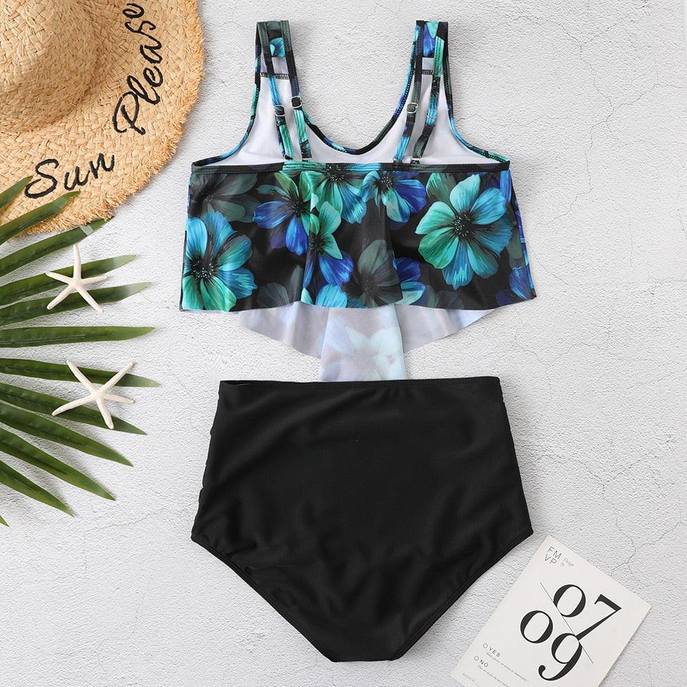 Conjunto de Bikini con Volantes de Cintura Alta para Tallas Grandes para Mujeres