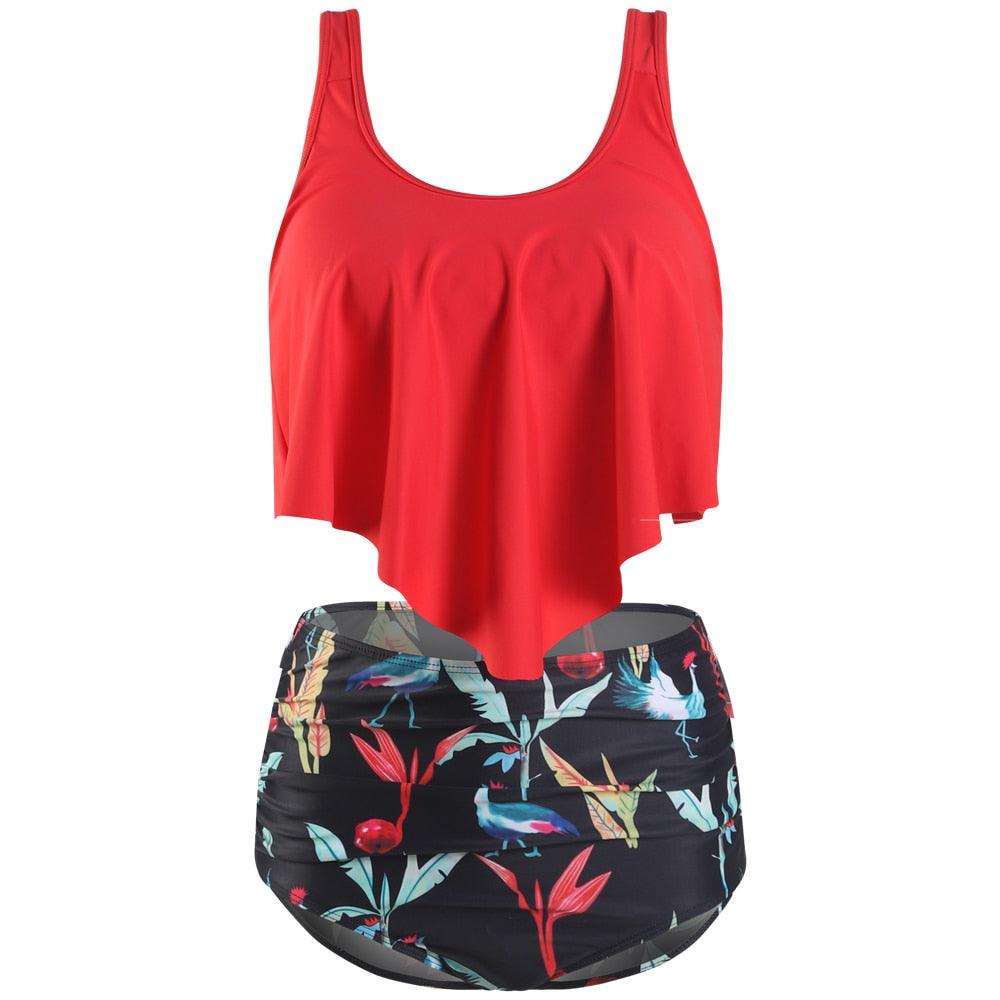 Conjunto de Bikini con Volantes de Cintura Alta para Tallas Grandes para Mujeres