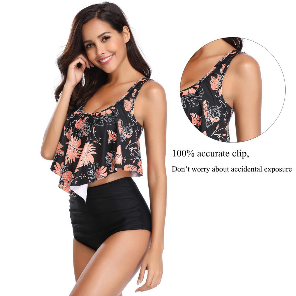 Conjunto de Bikini con Volantes de Cintura Alta para Tallas Grandes para Mujeres