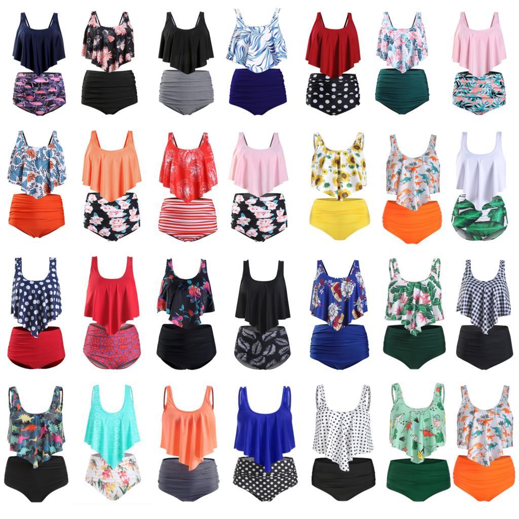 Conjunto de Bikini con Volantes de Cintura Alta para Tallas Grandes para Mujeres