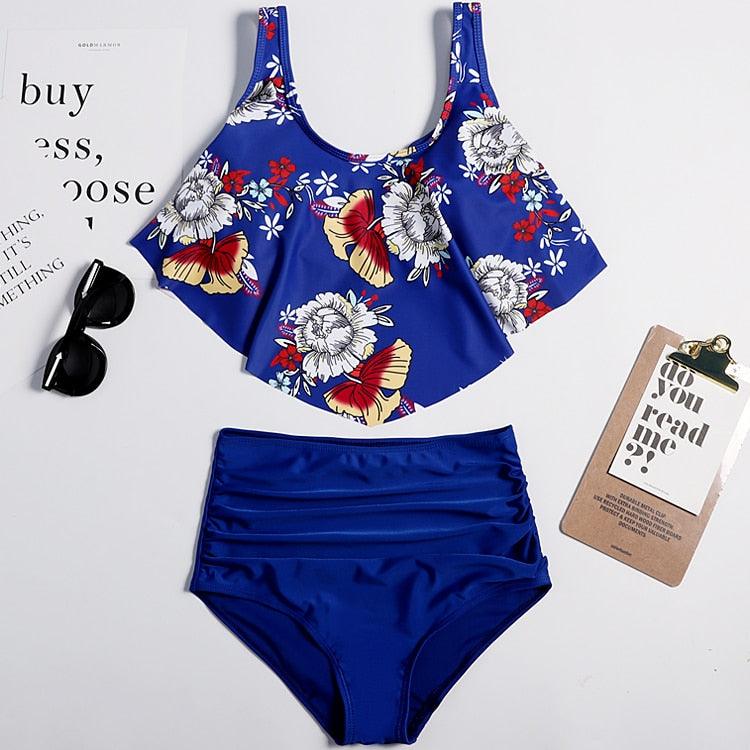Conjunto de Bikini con Volantes de Cintura Alta para Tallas Grandes para Mujeres