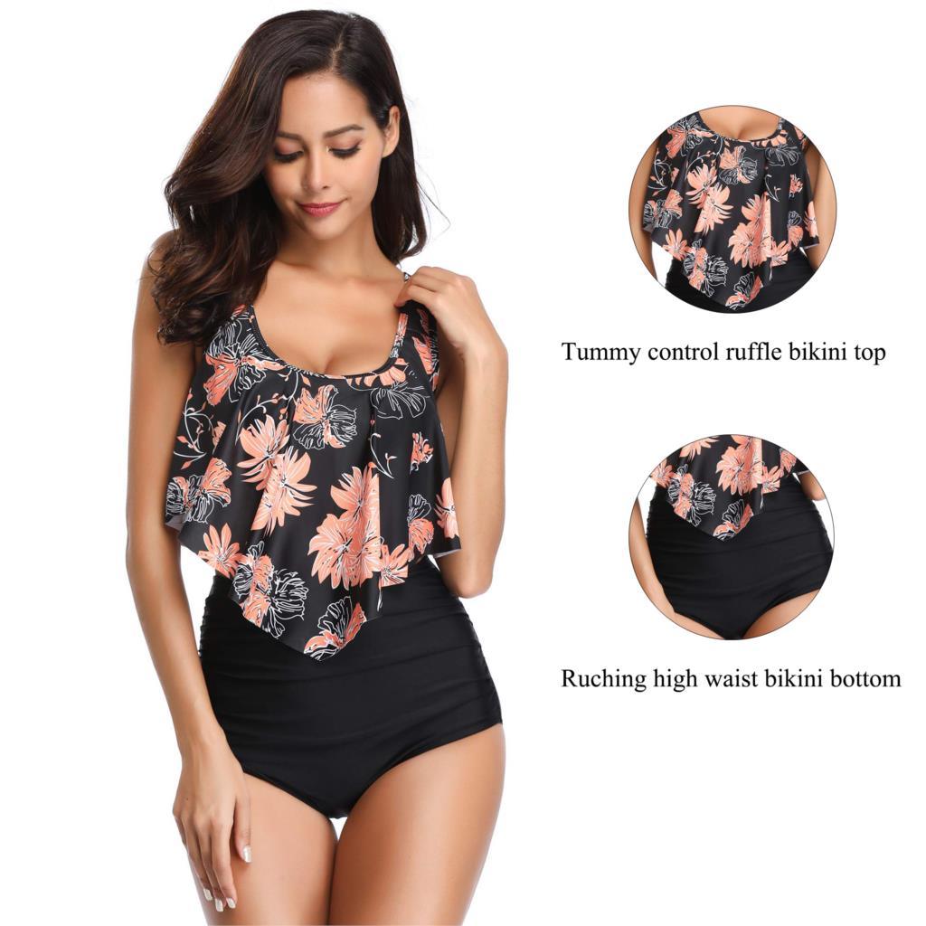 Conjunto de Bikini con Volantes de Cintura Alta para Tallas Grandes para Mujeres