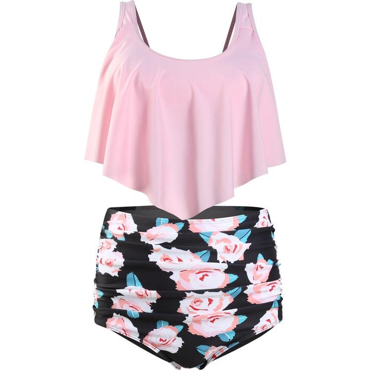 Conjunto de Bikini con Volantes de Cintura Alta para Tallas Grandes para Mujeres