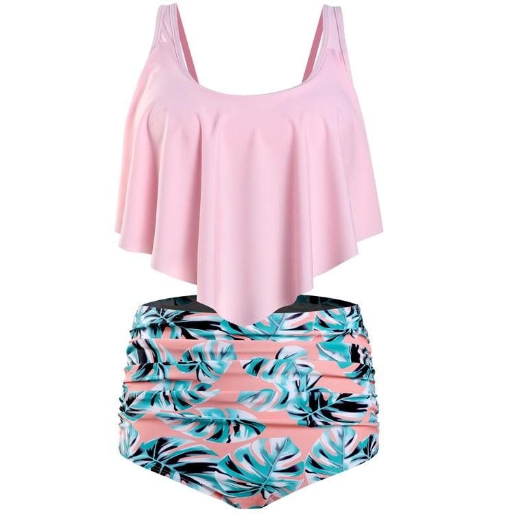 Conjunto de Bikini con Volantes de Cintura Alta para Tallas Grandes para Mujeres