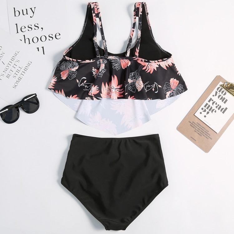 Conjunto de Bikini con Volantes de Cintura Alta para Tallas Grandes para Mujeres