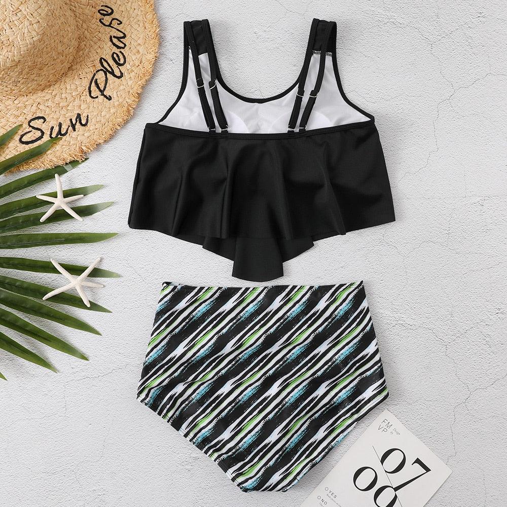 Conjunto de Bikini con Volantes de Cintura Alta para Tallas Grandes para Mujeres