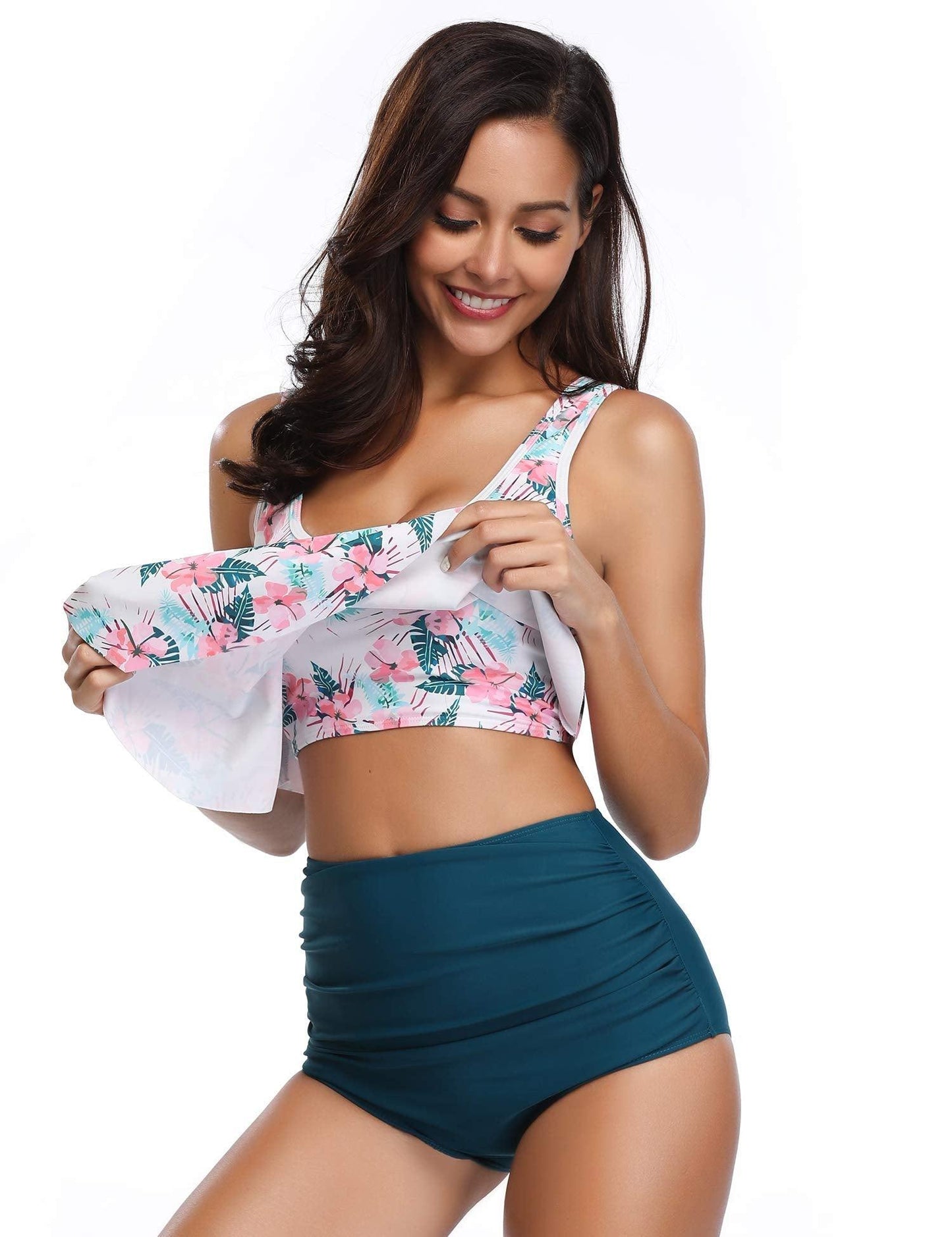 Conjunto de Bikini con Volantes de Cintura Alta para Tallas Grandes para Mujeres