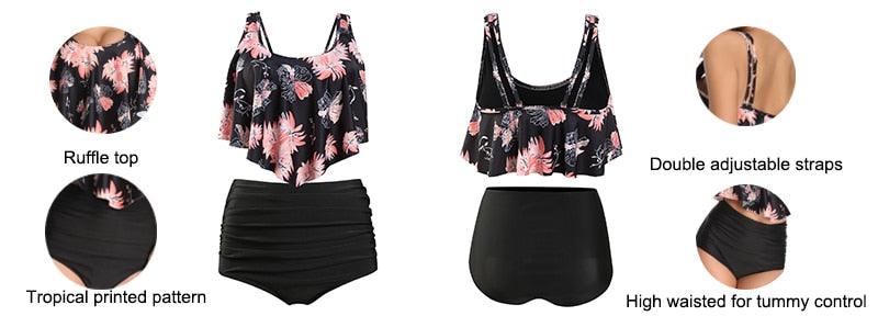 Conjunto de Bikini con Volantes de Cintura Alta para Tallas Grandes para Mujeres